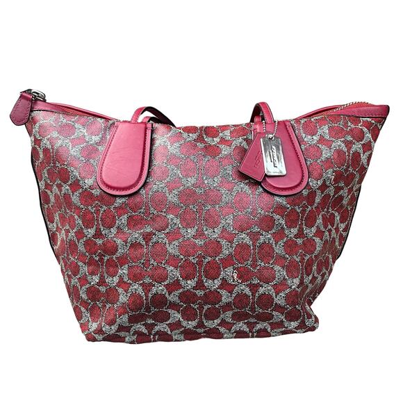 Coach Taxi Signature Red Coated Canvas Top Handles Tote With Matching Wallet - Picture 2 of 12
